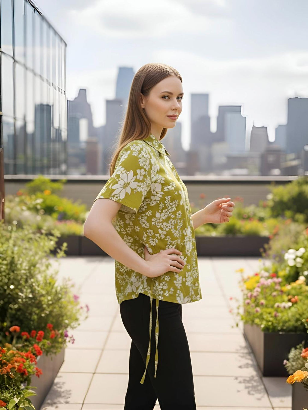 Botanical Bliss Side-Tie Short Sleeve Shirt