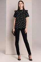 Ruffle Sleeve Top with Daisy Print and Shirred Neckline