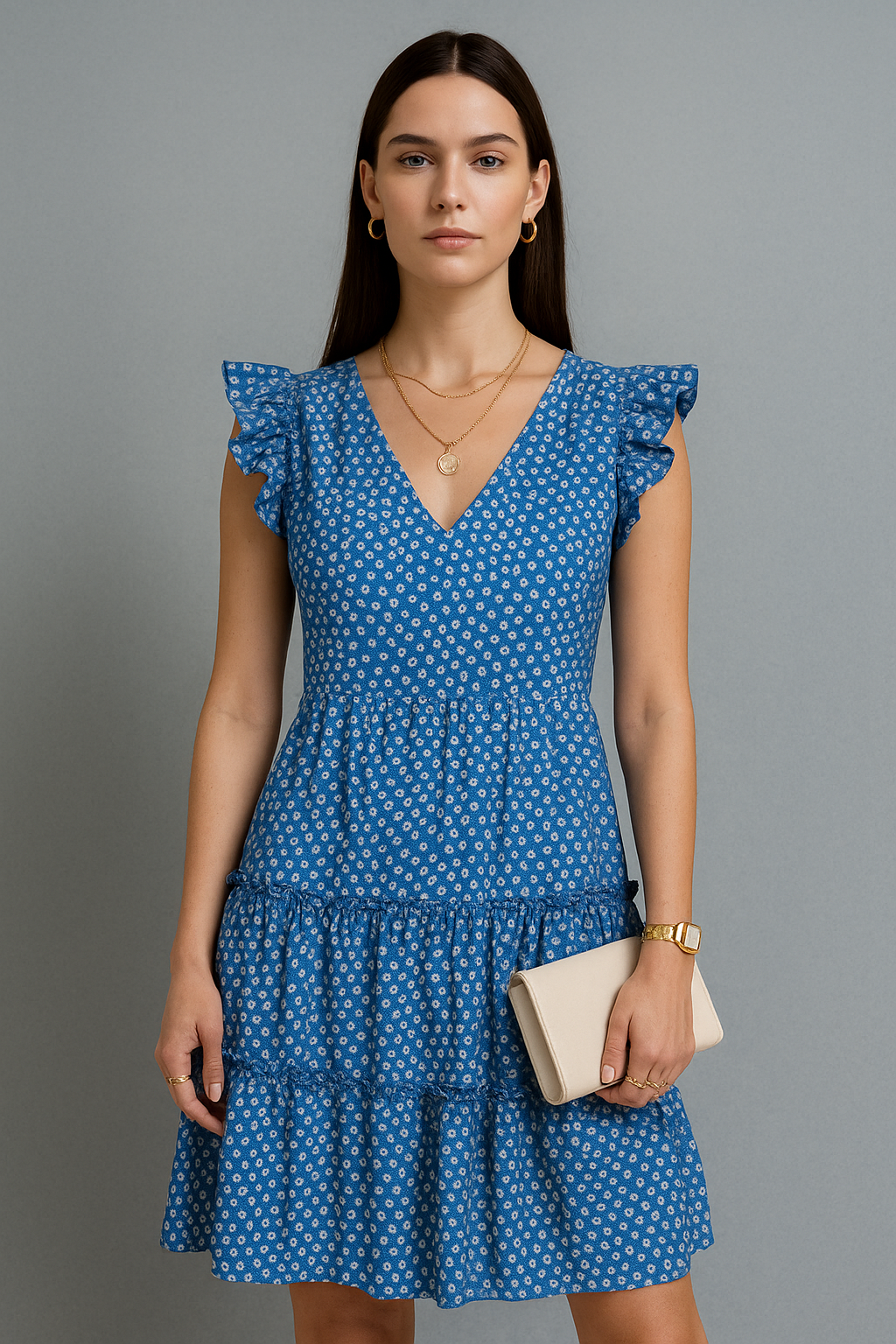 Polka Dot Ruffle Sleeve Tiered Dress