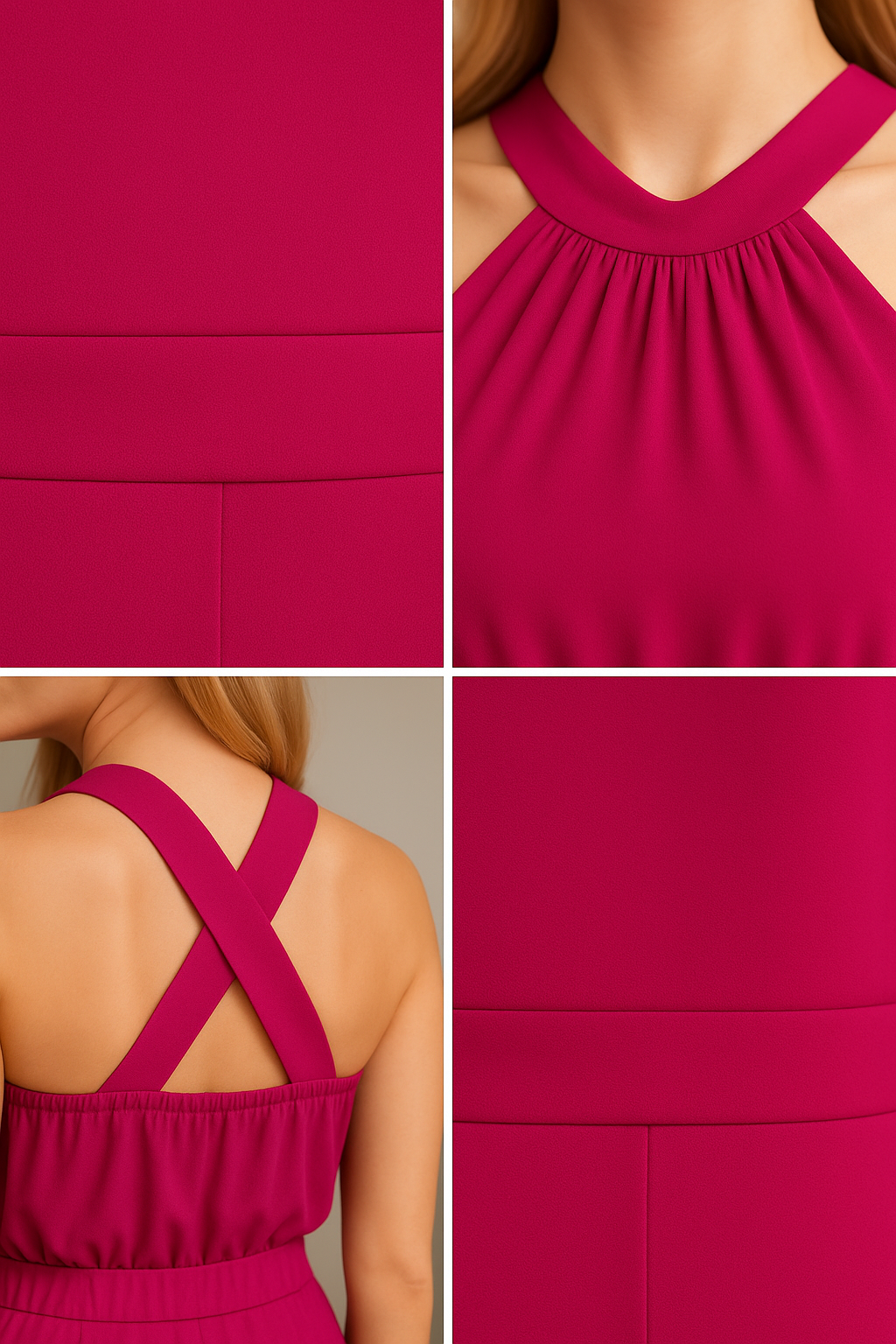 Fuchsia Halter Neck Wide-Leg Jumpsuit for Women