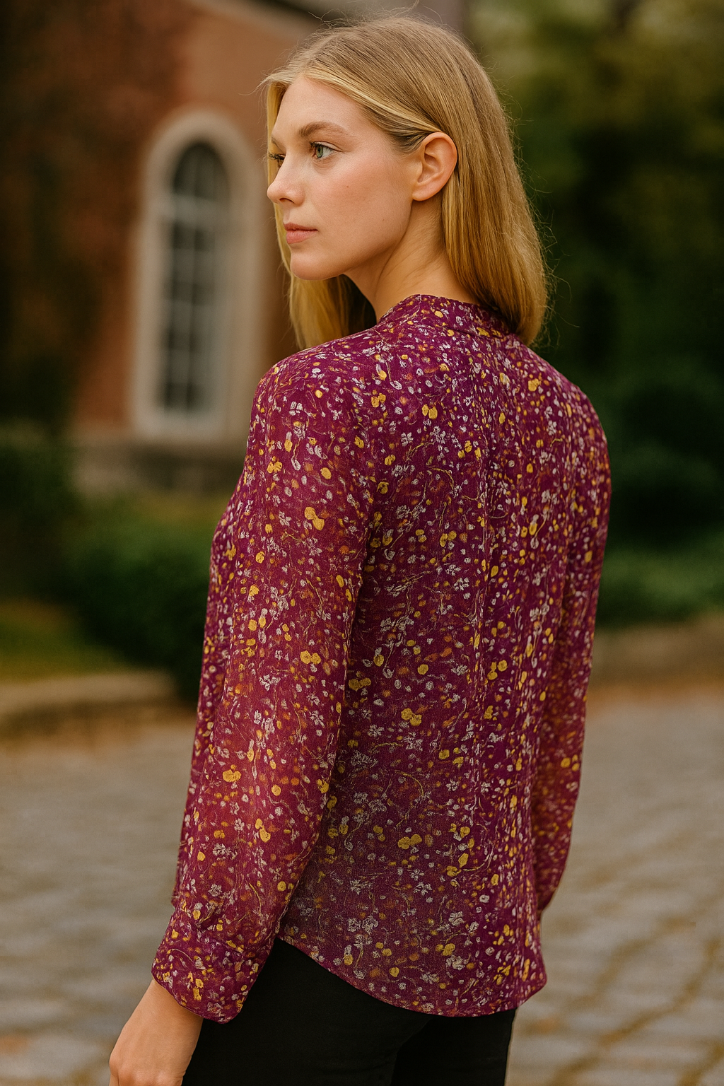 La Estiloso Maroon Floral Print Sheer Workwear Top