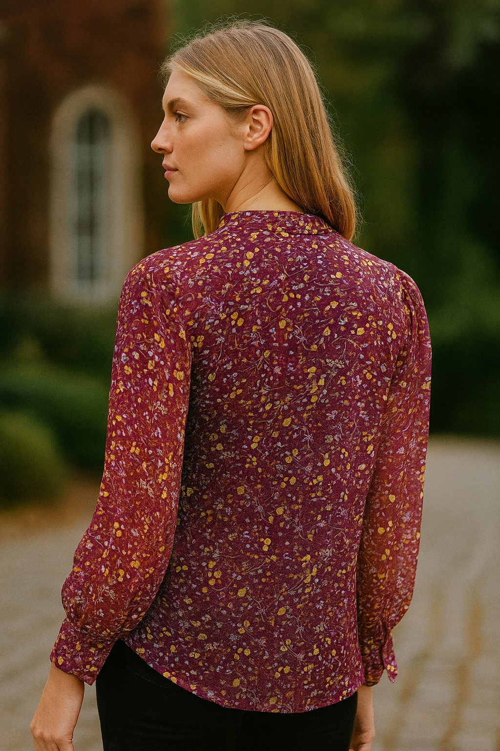 La Estiloso Maroon Floral Print Sheer Workwear Top