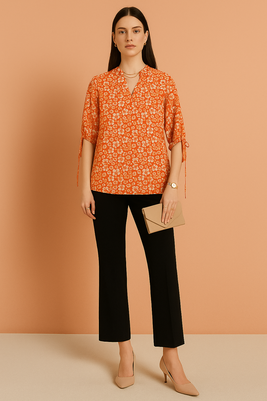 V-Neck Floral Print Top