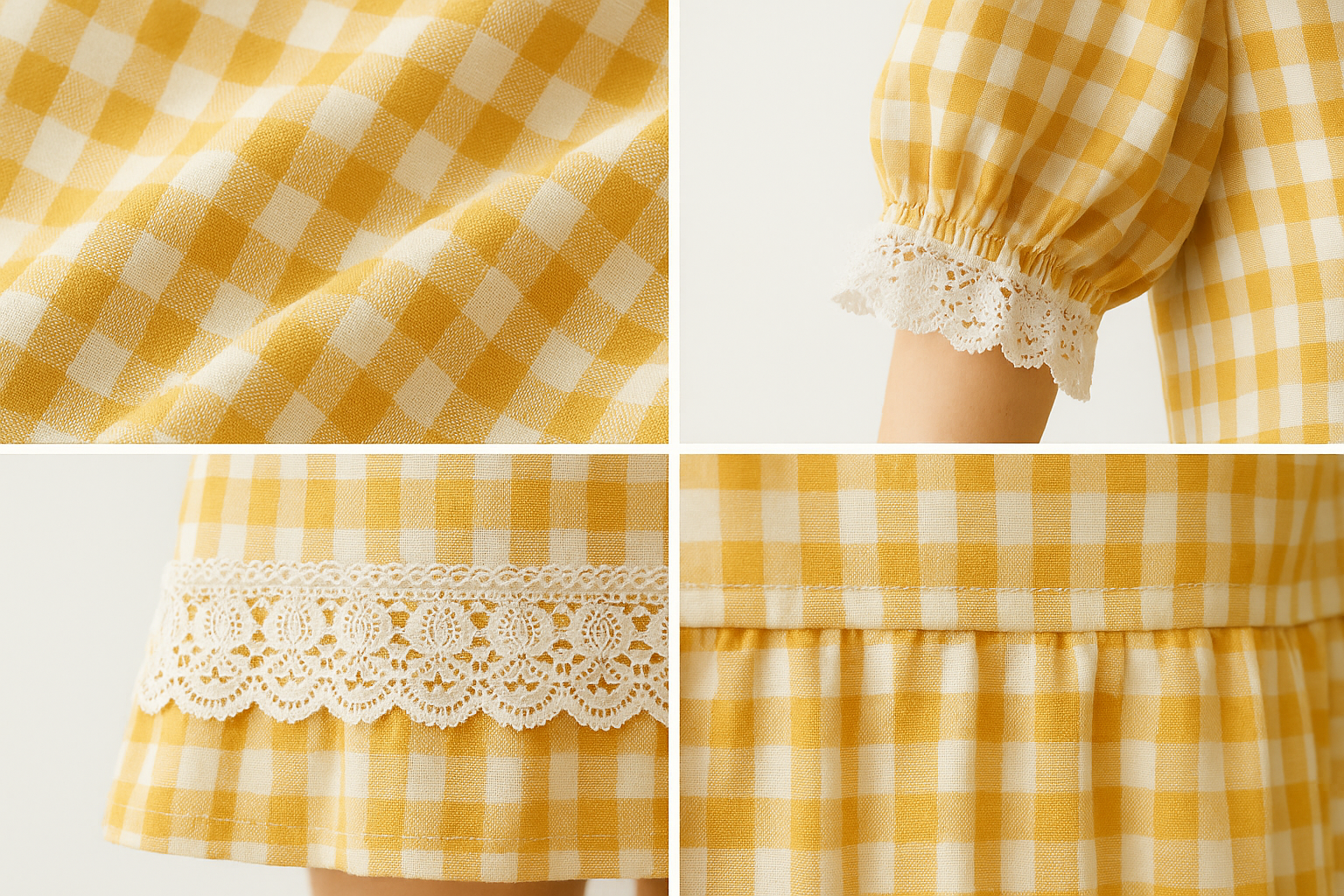 Buttercup Gingham Lace-Trim Cottage Midi Dress