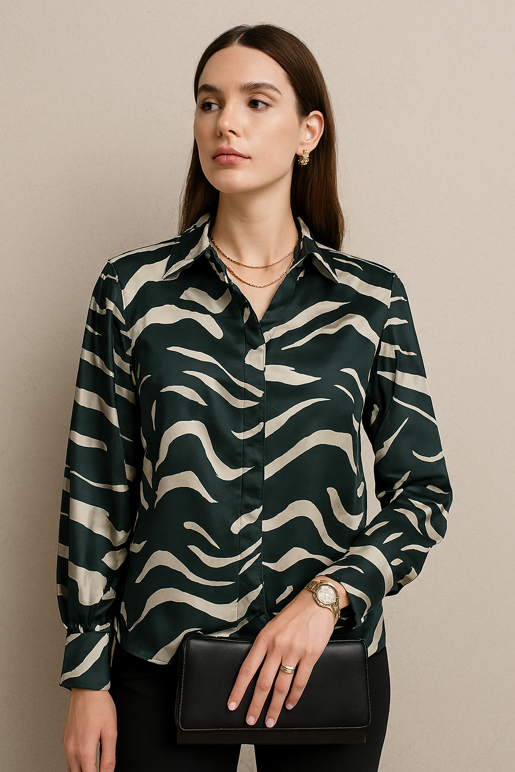 Abstract Pattern Button-Up Shirt with Long Sleeves