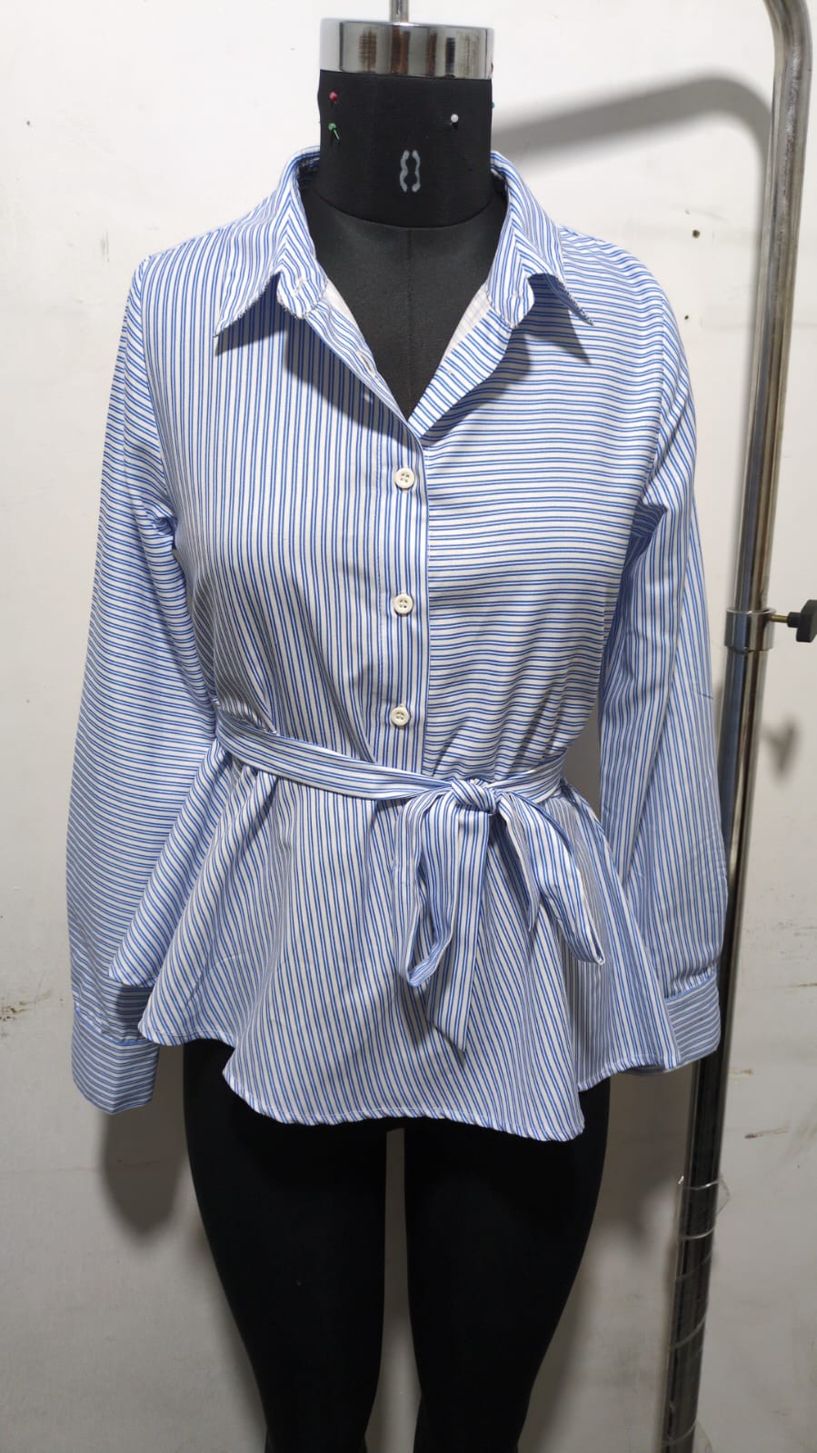 Striped Tie- Waist Shirt