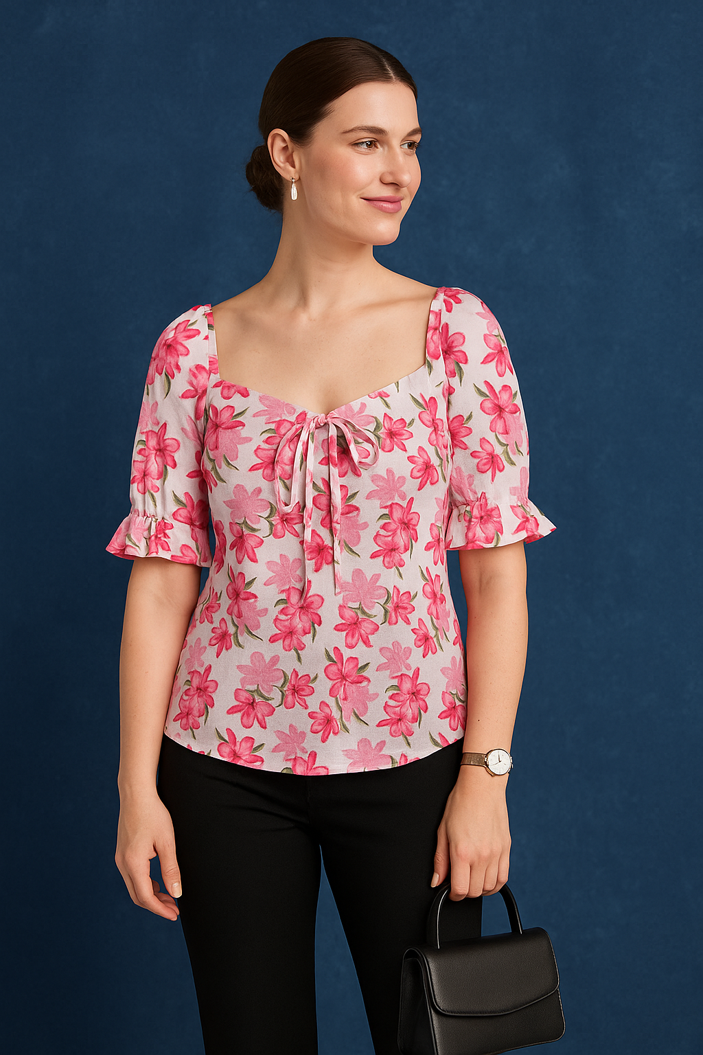 Floral Print Sweatheart Neck Top