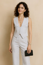 Pinstripe Sleeveless V Neck Formal Jumpsuit