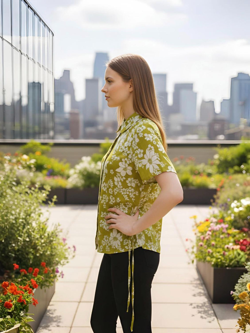 Botanical Bliss Side-Tie Short Sleeve Shirt