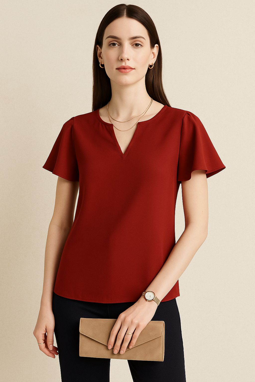Elegant V-Neck Flutter Sleeve Top for Women
