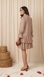 Houndstooth Ruffle-Hem Mini Dress