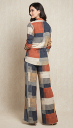 Retro Geo Print Knit Shirt & Pant Set