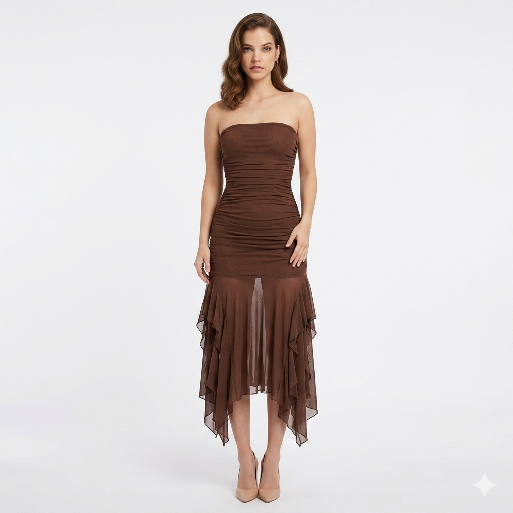 FIT & FLARE  MESH DRESS