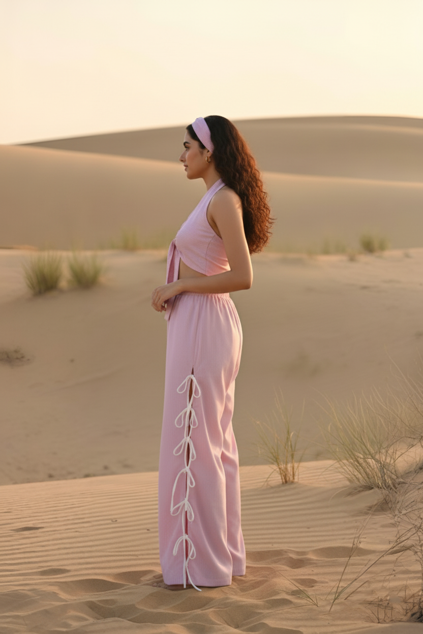 Soft Knit Bow-Tie Co-ord Set with Side Knot Detailing