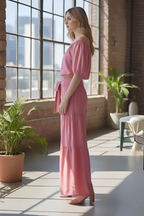 Effortless Chic Off-Shoulder Crop Top & Tiered Palazzo Pant Set