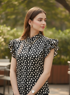 Ruffle Sleeve Bow Tie Blouse