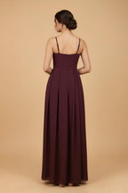 Pleated A-Line Maxi Dress with Spaghetti Straps