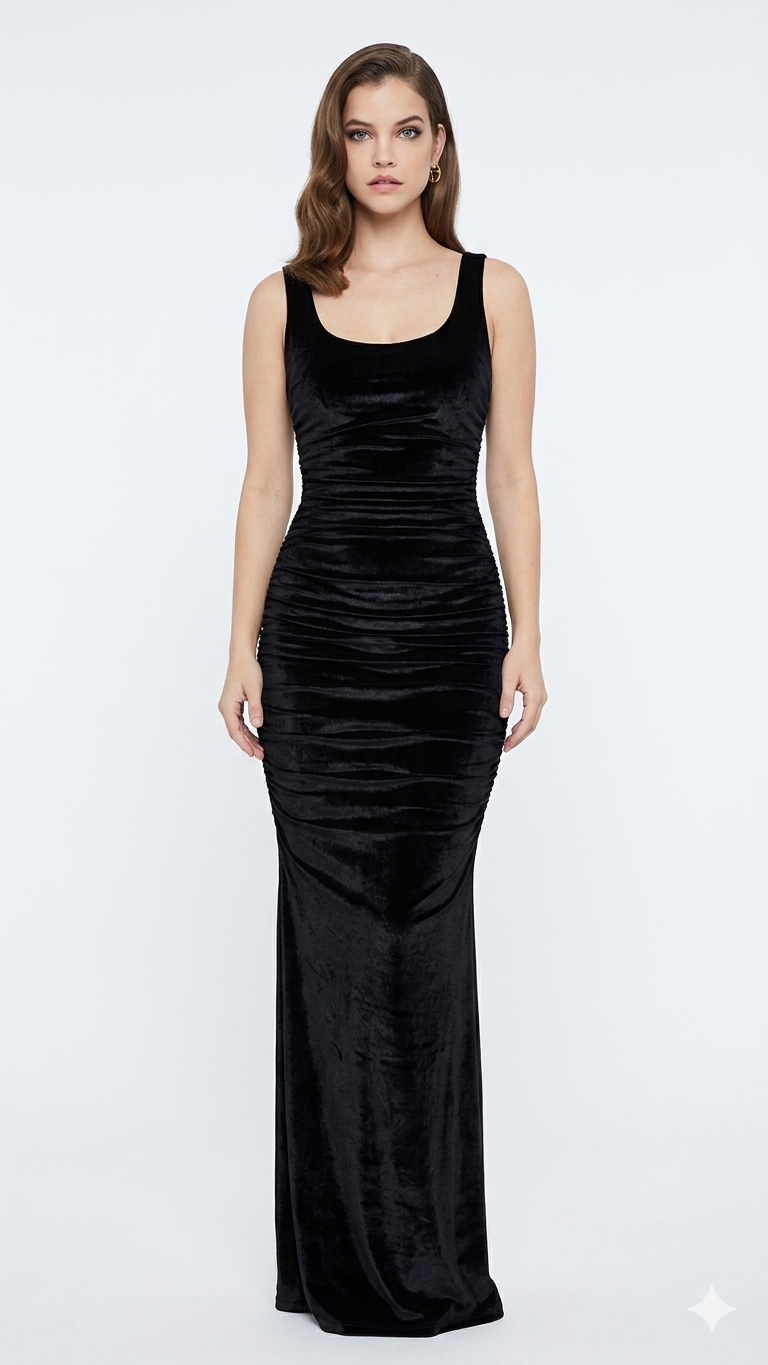 BLACK MAXI  VELVET DRESS
