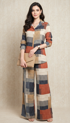Retro Geo Print Knit Shirt & Pant Set