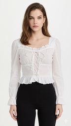 WHITE  BISHOP SLEEVE  CAMBRIC TOP