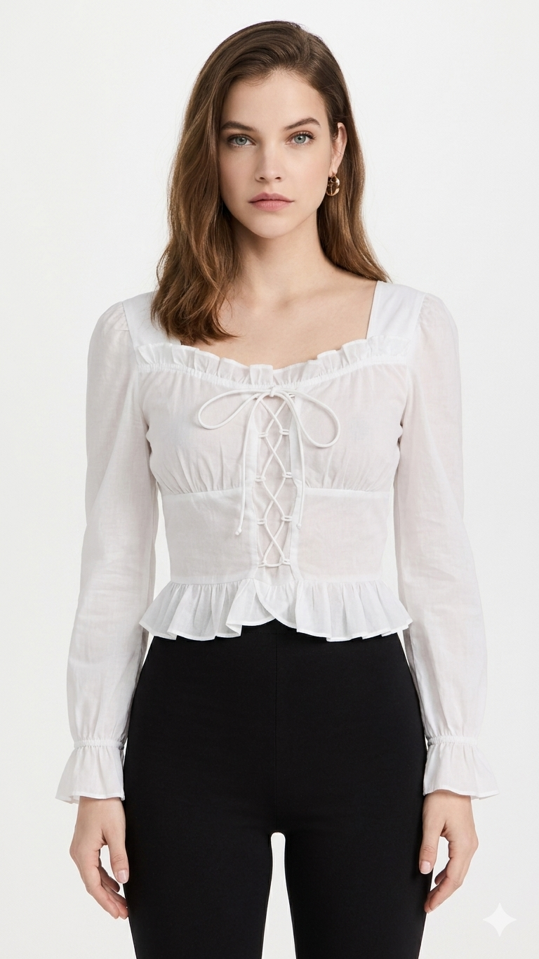 WHITE  BISHOP SLEEVE  CAMBRIC TOP