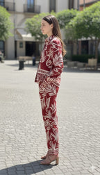 Black Leaf Print Collared Jacket and Trouser Set