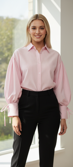 Striped Balloon-Sleeve Shirt