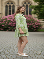 Mandala Print Flared Tunic with Three-Quarter Sleeves