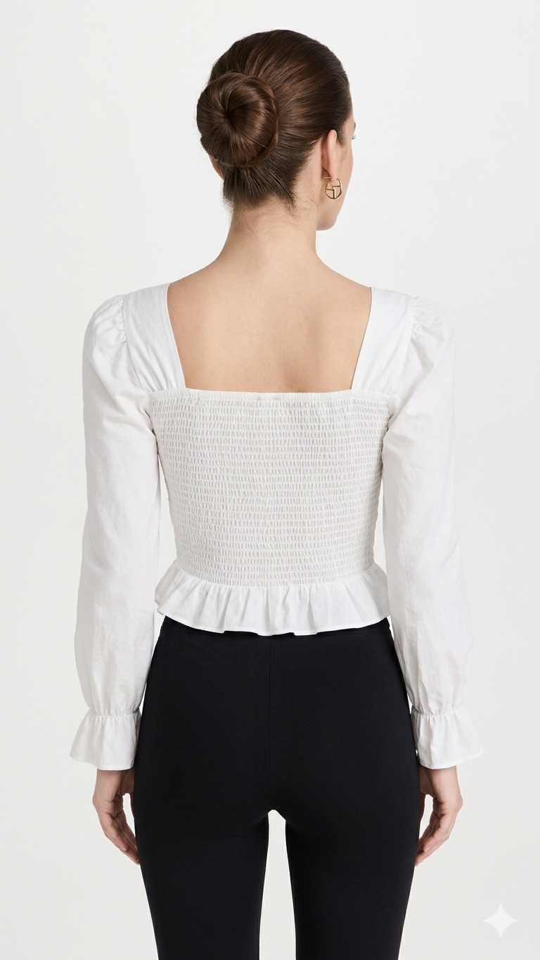 WHITE  BISHOP SLEEVE  CAMBRIC TOP