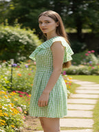 Gingham One-Shoulder Ruffle Mini Dress