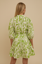 Floral Print V-Neck Belted Mini Dress