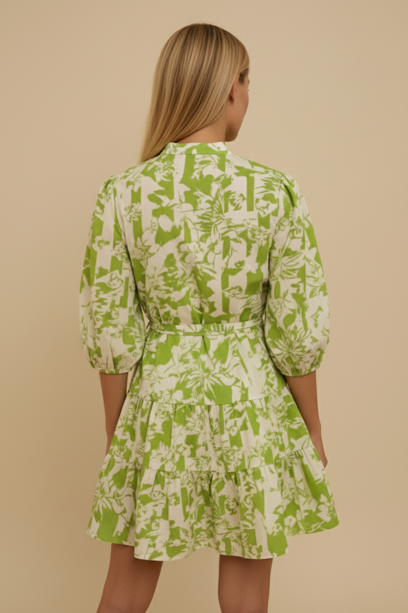Floral Print V-Neck Belted Mini Dress