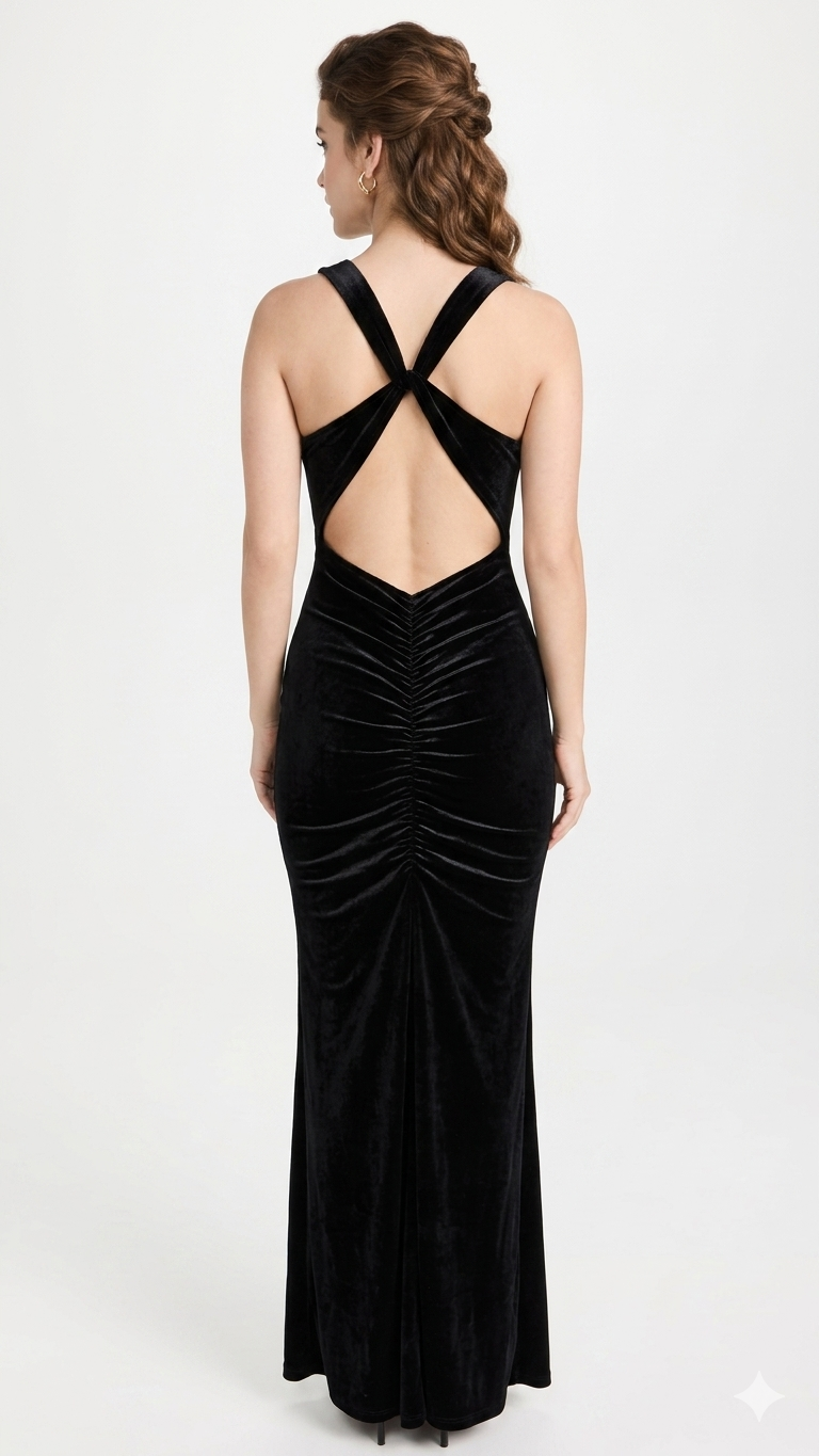 BLACK MAXI  VELVET DRESS