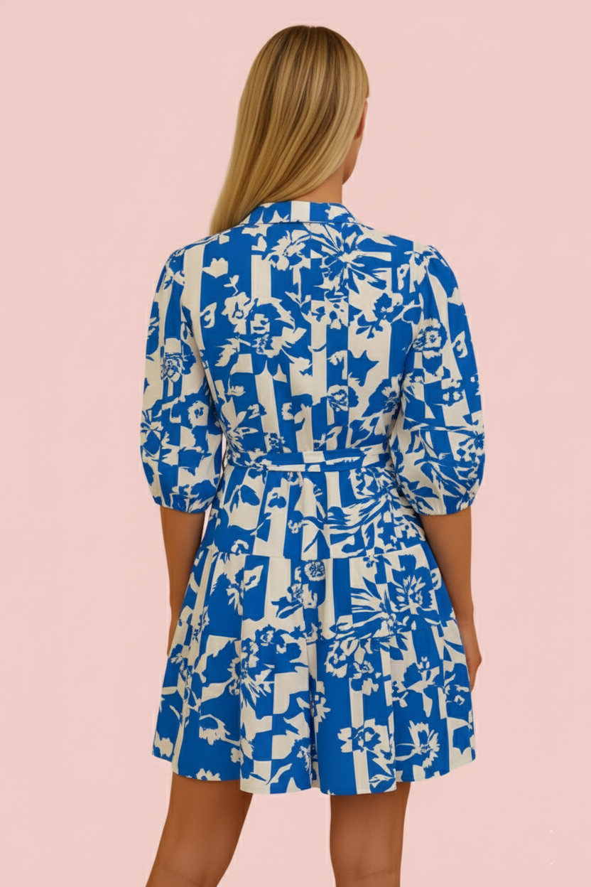 Floral Print V-Neck Belted Mini Dress