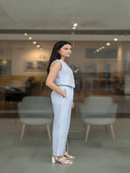 Sky Blue Striped V Neck Sleeveless Cord Set