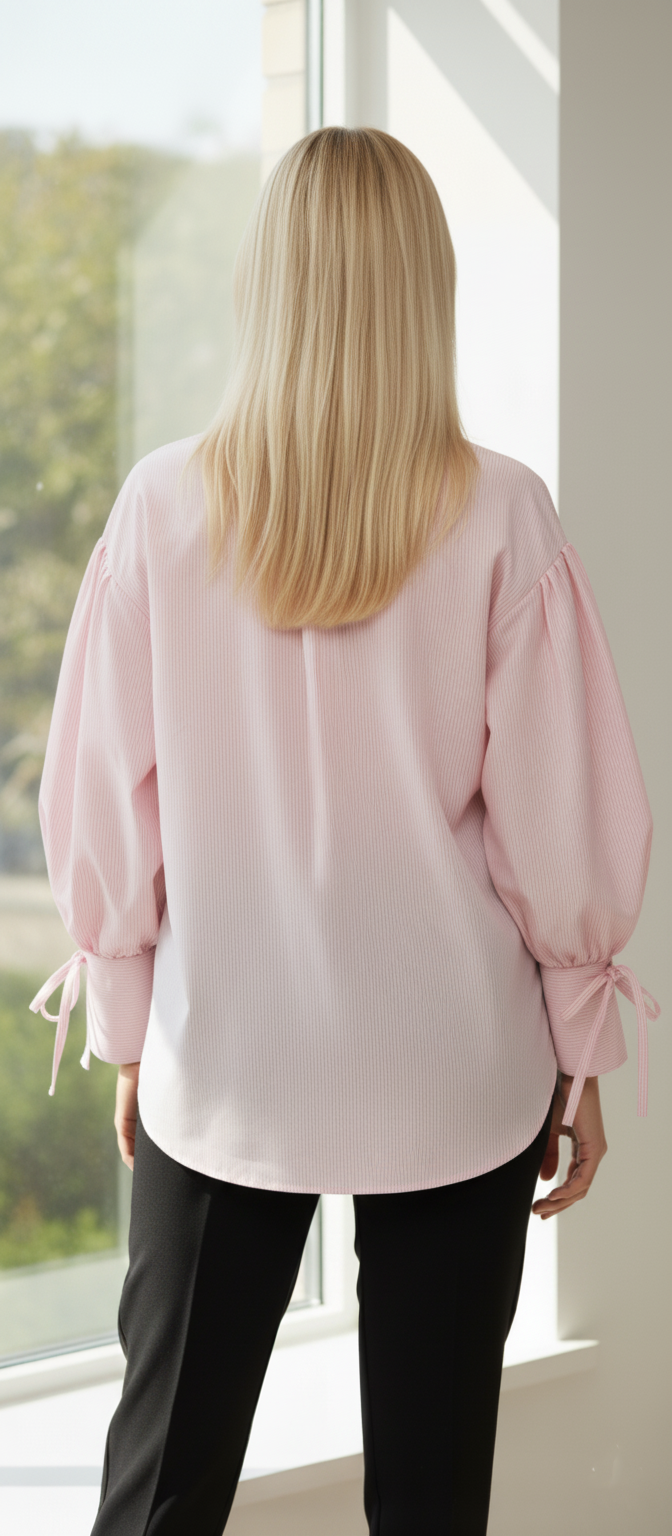 Striped Balloon-Sleeve Shirt