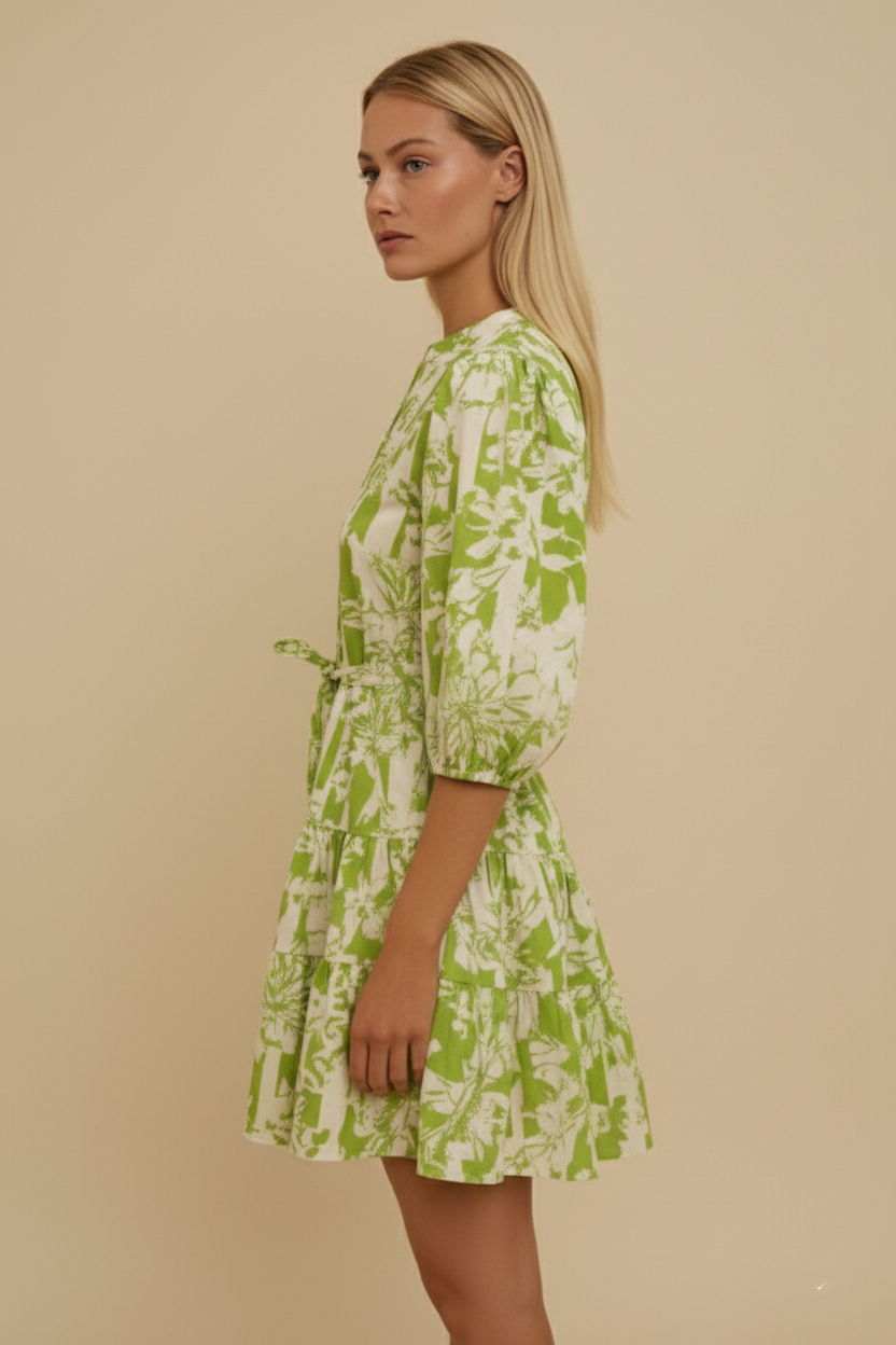Floral Print V-Neck Belted Mini Dress