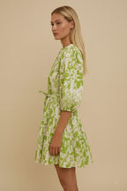 Floral Print V-Neck Belted Mini Dress