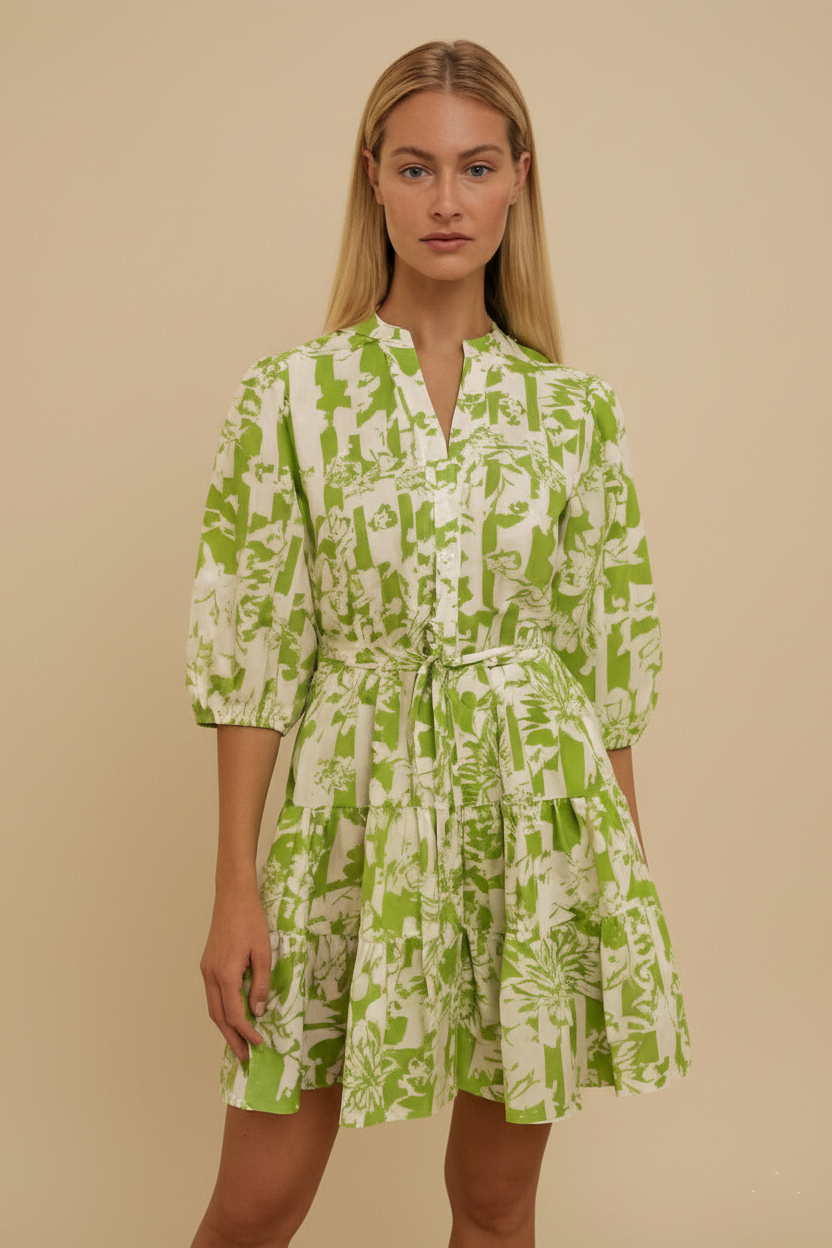 Floral Print V-Neck Belted Mini Dress