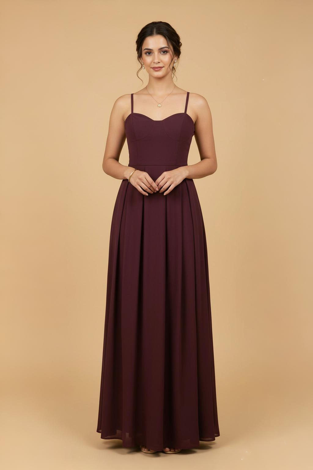Pleated A-Line Maxi Dress with Spaghetti Straps