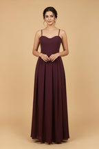 Pleated A-Line Maxi Dress with Spaghetti Straps