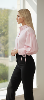 Striped Balloon-Sleeve Shirt