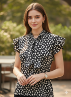 Ruffle Sleeve Bow Tie Blouse