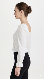 WHITE  BISHOP SLEEVE  CAMBRIC TOP