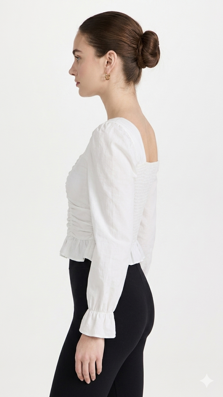 WHITE  BISHOP SLEEVE  CAMBRIC TOP