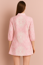 Mandala Print Flared Tunic with Three-Quarter Sleeves