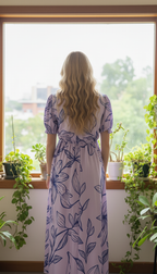 Boho-Chic Lilac Floral Print Wrap-Style Midi Dress