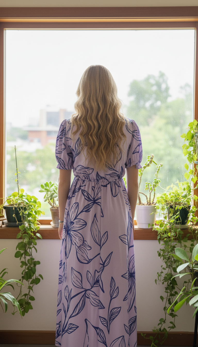 Boho-Chic Lilac Floral Print Wrap-Style Midi Dress