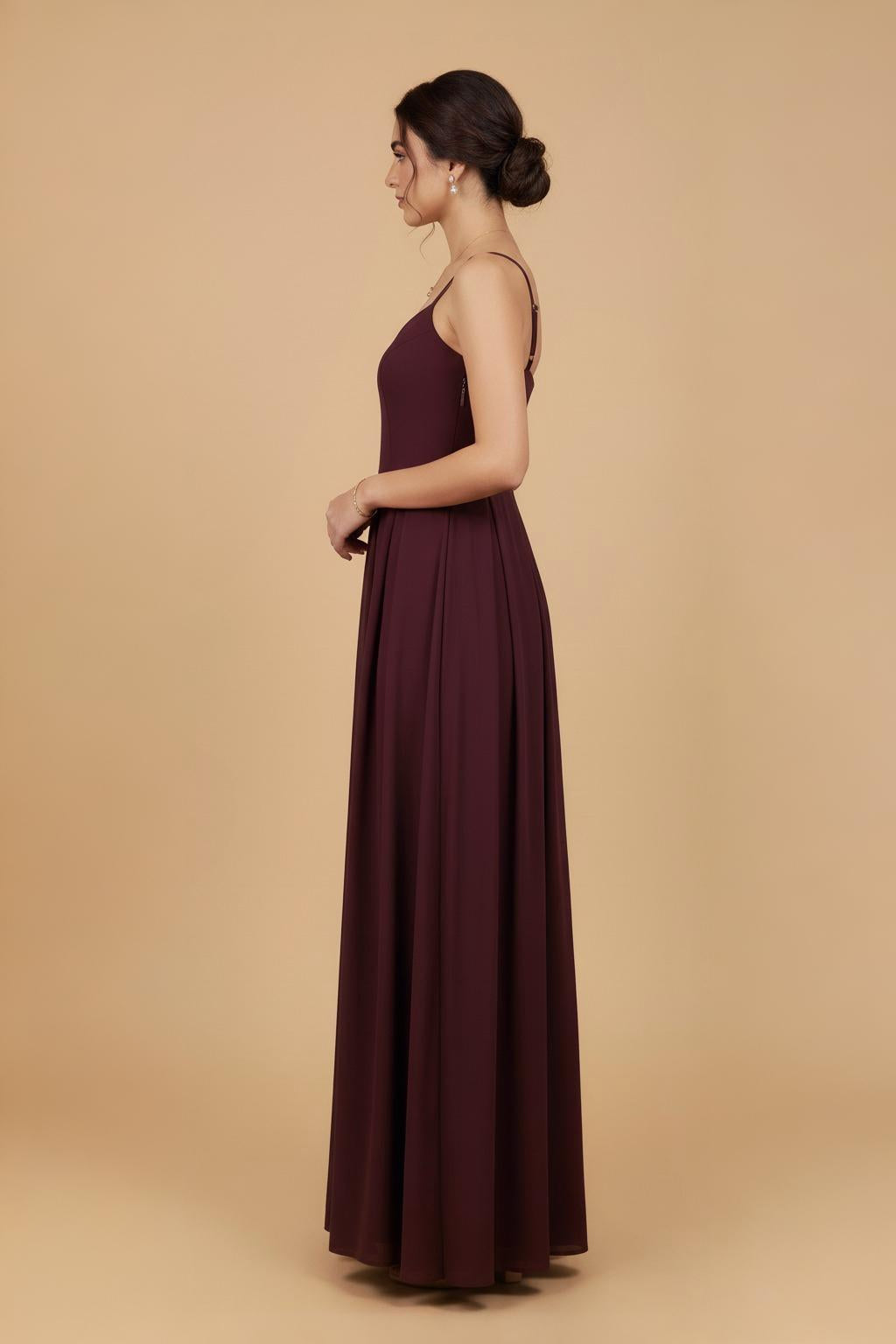 Pleated A-Line Maxi Dress with Spaghetti Straps