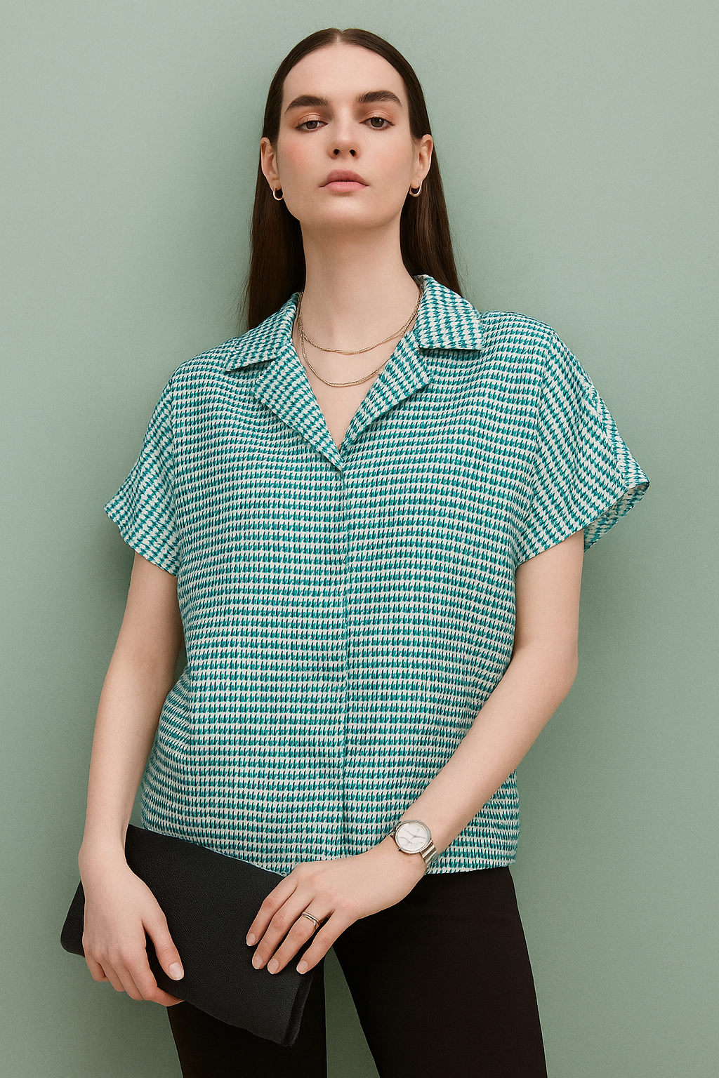 Houndstooth Cotton Short Sleeve Shirt